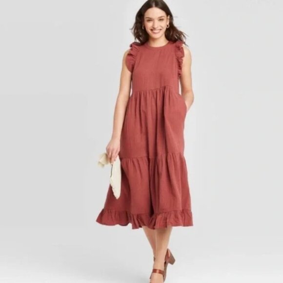 Universal Thread Dresses & Skirts - Universal Thread Flutter Ruffle Sleeveless Dress Rust Rose Orange XL!